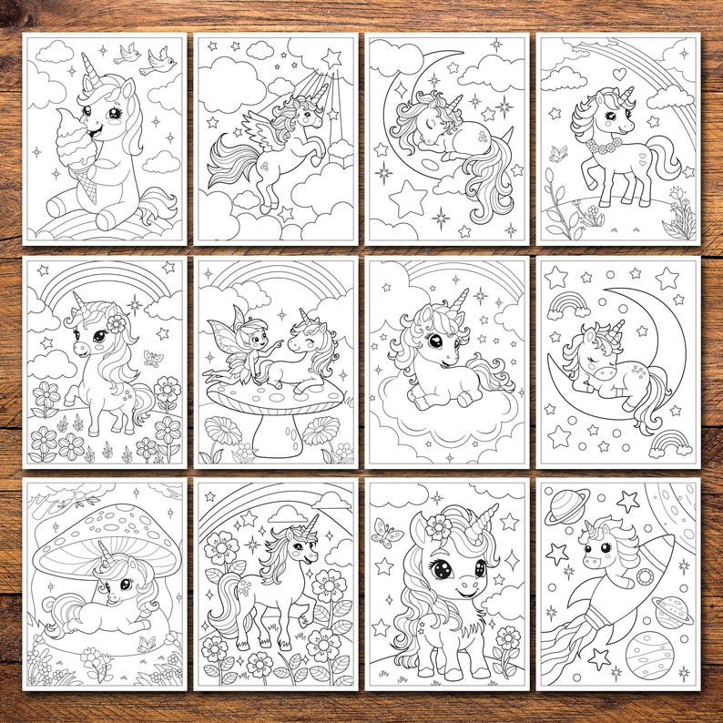 200 Unicorn Coloring Pages for Kids | Fantasy Scenes (PDF Download) - Etsy