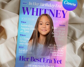 Eras Birthday Party Invitation, Teen Girl Music Theme (Editable Canva)