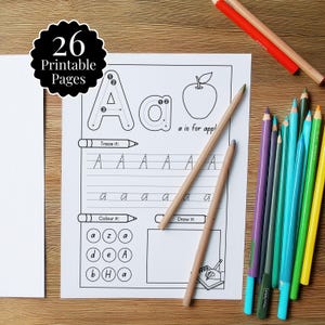 26 Printable Alphabet Worksheets | Alphabet Writing Letter Tracing for Preschool | Literacy Download | Coloring + Drawing | Alphabet Print, alphabet printable, tracing worksheets, Alphabet Worksheets, daycare learning, letter worksheets, tracing name, Letter Tracing, alphabet writing, Gifts for Kids, preschool worksheet, Alphabet Worksheet, literacy download, alphabet tracing