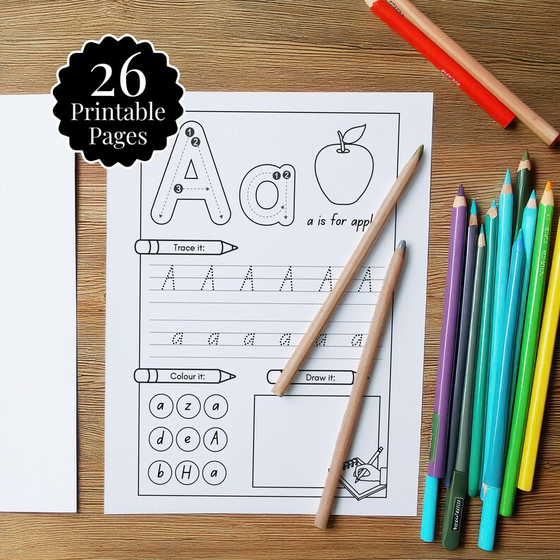 26 Printable Alphabet Worksheets | Alphabet Writing Letter Tracing for Preschool | Literacy Download | Coloring + Drawing | Alphabet Print, alphabet printable, tracing worksheets, Alphabet Worksheets, daycare learning, letter worksheets, tracing name, Letter Tracing, alphabet writing, Gifts for Kids, preschool worksheet, Alphabet Worksheet, literacy download, alphabet tracing