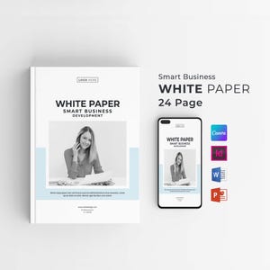 Modello di white paper / Modificabile in Word, Canva, InDesign e PowerPoint / Design professionale per aziende e tecnologia / White paper aziendale
