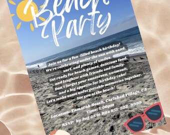 Beach Birthday Invitation, Party Invitation, Beach Party, Beach Invite, Digital Beach Invite, Digital Invitation, Beach
