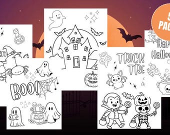 Halloween Coloring Pages for Kids, Printable Activity Bundle (Digital Download)