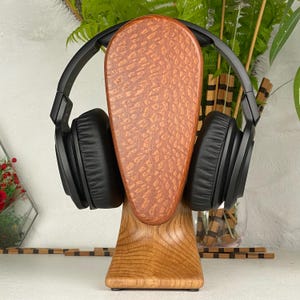 Handcrafted Oak & Leopardwood Headphone Stand with Hidden Compartment; Different Version in our Shop