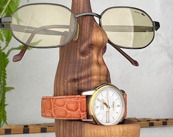 Walnut Wood Eyeglasses Holder: Nose-Shaped Specs Stand