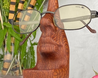 Porte-lunettes fait main en bois de léopard : porte-lunettes en forme de nez