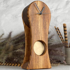 Handcrafted Wooden Desk Clock (with a Pendulum)  – Walnut & Zebrawood