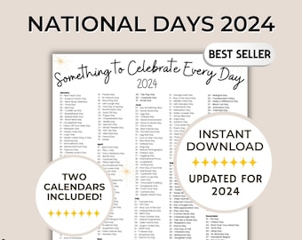 2024 Holidays, National Day Calendar, Social Media Ideas, Fun Theme Days 2024, 2024 Important Days, National Days Bundle,