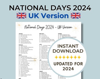 UK 2024 Holidays, National Day Calendar UK, Social Media Ideas, Fun Theme Days 2024, 2024 Important Days, 2024 Calendar, Awareness Days UK