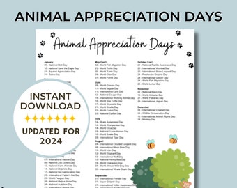 2024 Animal Appreciation Days, Animal Awareness Days, Pet Calendar, Animal Lover, Wildlife Calendar, National Days, 2024 Calendar