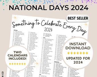 2024 Holidays, National Day Calendar, Social Media Ideas, Fun Theme Days 2024, 2024 Important Days, National Days Bundle,