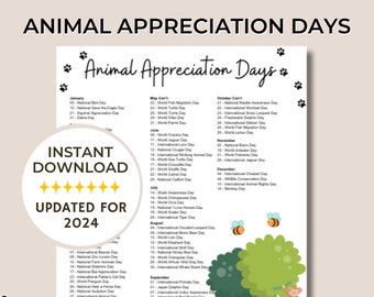 Animal Calendar, Wildlife Calendar, Pet Appreciation Calendar, Nature Calendar, Animal Holidays, Wildlife Calendar, Educational Animal,