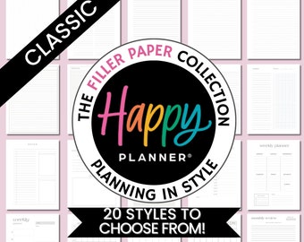 Happy Planner, Filler Paper, Classic Size, Printable, Inserts, Instant Download, Customizable, Grid Paper, Lined Paper, Paper Pack,