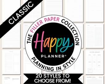 Happy Planner, Filler Paper, Classic Size, Printable, Inserts, Instant Download, Customizable, Grid Paper, Lined Paper, Paper Pack