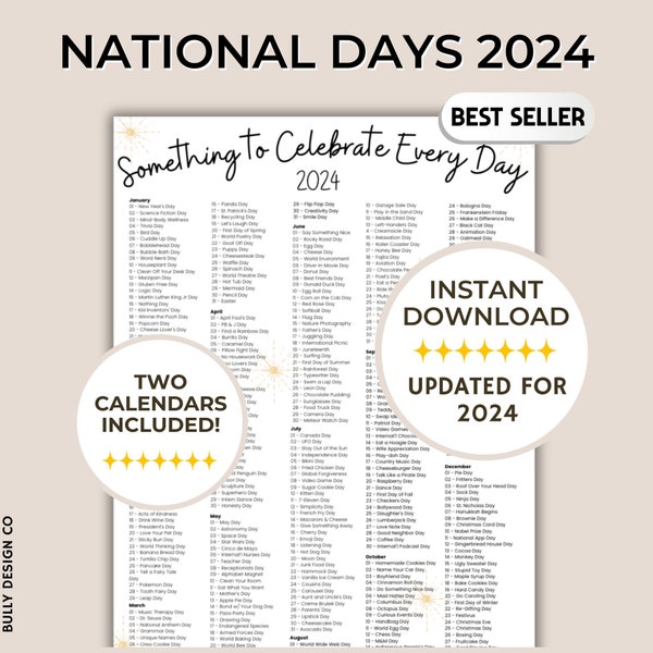 2024 Holidays, National Day Calendar, Social Media Ideas, Fun Theme Days 2024, 2024 Important Days, National Days Bundle,