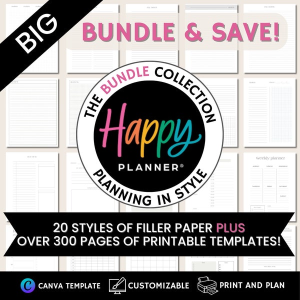 Happy Planner Bundle, Planner Templates, Digital Planner Pages, Filler Paper, Printable Planner Inserts, Happy Planner Daily, Planner 2024