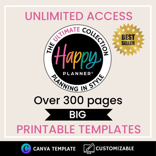 Happy Planner Template Ultimate Collection, Printable Planner Set, Daily Weekly Monthly 2024 + 2025, Happy Planner Big, Filler Paper