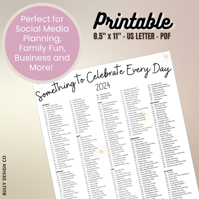 2024 Holidays National Day Calendar Social Media Ideas Fun Etsy UK