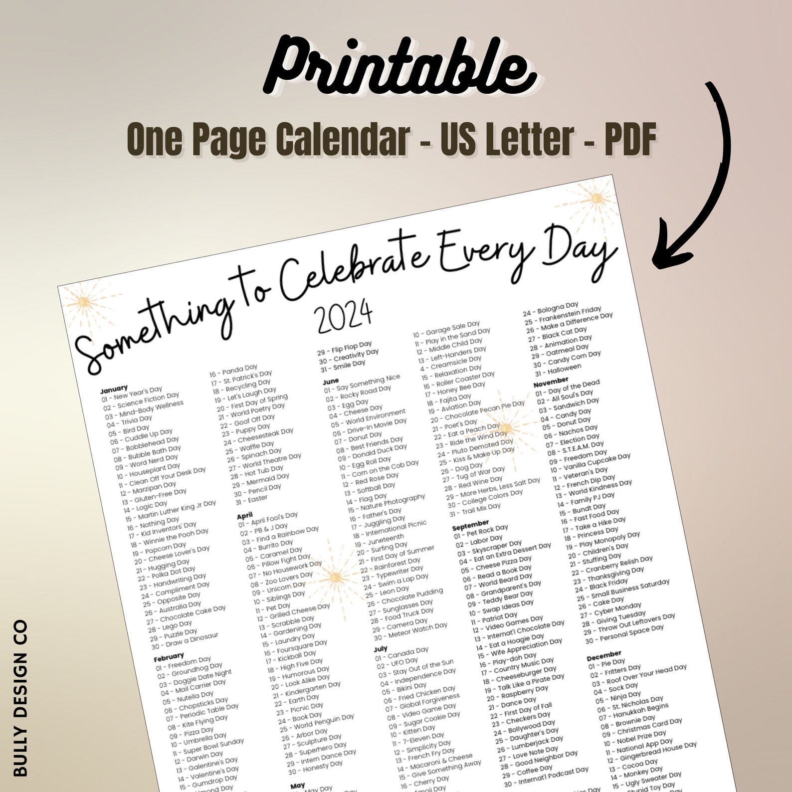 Days to celebrate 2024 national days calendar download now etsy