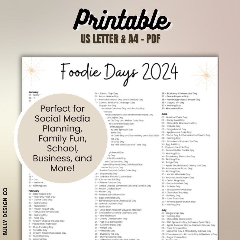 Days to Celebrate 2024 Foodie Days Calendar Social Media Ideas Mom