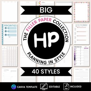 Puede incluir: Una colección de 40 páginas de planificador imprimibles en varios estilos. Las páginas incluyen secciones para establecer objetivos, planificar comidas, horarios semanales y más. Las páginas están diseñadas para ser utilizadas con un Happy Planner.