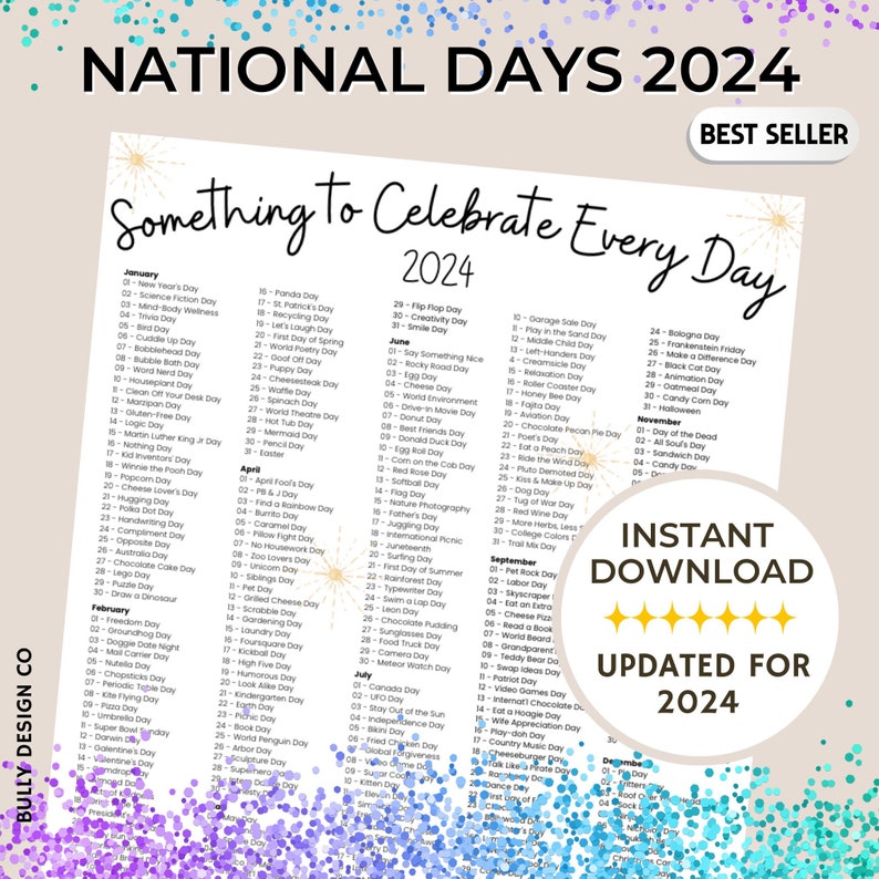 2024 Holidays National Day Calendar Social Media Ideas Fun Etsy UK