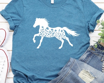 Floral Horse T-Shirt, Women's Country Shirt, Horse Lover Shirt, Cowgirl Shirt, Horse Lovers Gift, Animal Lover Gift, Country Shirt