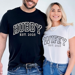 Wifey and Hubby Tshirt, Wife and Hubs Shirts, Wedding Party Shirt, Honeymoon Shirt, Just Married Shirt, Bride Shirt, Matching Couple Shirts