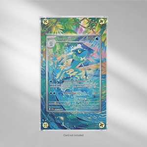 May include: A framed Pokémon trading card featuring the character Frogadier. The card has a blue and green color scheme with the text "Frogadier" and "100". The card is encased in a clear acrylic frame with gold-colored screws.
