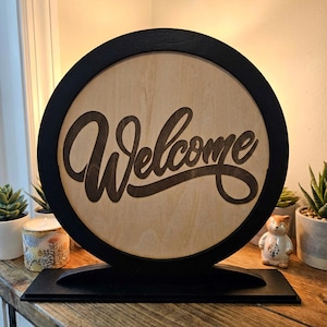 Utbytbar rund skyltram SVG med välkomstinlägg, fristående, utbytbar skylt, laserskuren dekor, bondgård, kommersiellt bruk