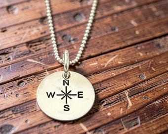 MY COMPASS Graduation Gift Hand Stamped Sterling Silver Charm Necklace  16"RL4