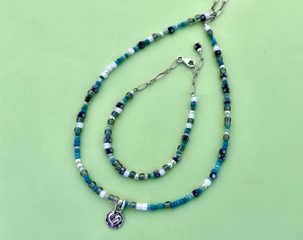 LOVE Charm Necklace and Bracelet Set.  16" Necklace with a 6.5-7.5" Bracelet