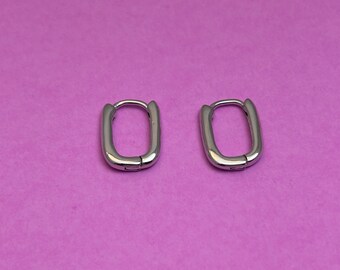CHUNKY THICK HOOP Rectangle Oval Earrings Sterling Silver