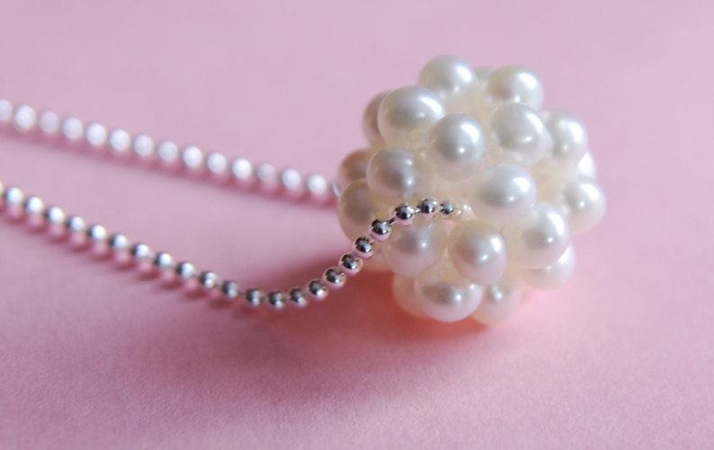 BALL O PEARLS Sterling Silver White Pearl Ball Cluster Necklace image 1