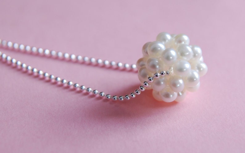 BALL O PEARLS Sterling Silver White Pearl Ball Cluster Necklace image 2