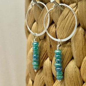 HOOPS n BEADS Sterling Silver Hoop Earring with Blue Czech Glass Beading on Sterling Wire/Gift for Her/Birthday Gift/Anniversary Gift/Friend