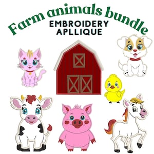 Farm Animals Applique Bundle – 6 Cute Embroidery Designs for Kids Clothing and Projects, farm animals embroidery apllique, 2 sizes