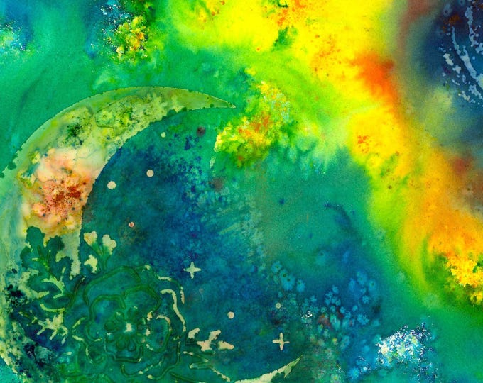 Fine Art Print from Original Watercolor Mixed Media Painting Moon