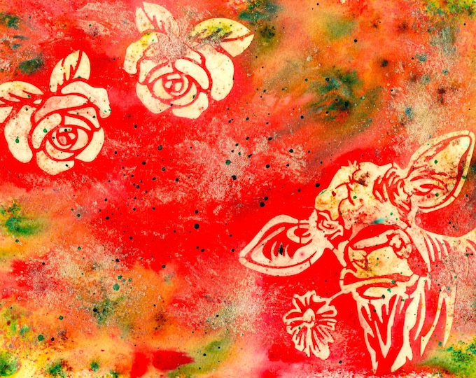 Cow with Flowers Watercolor Mixed Media Original Painting