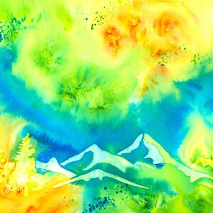 Mountains Watercolor Mixed Media Original Painting Giftable
