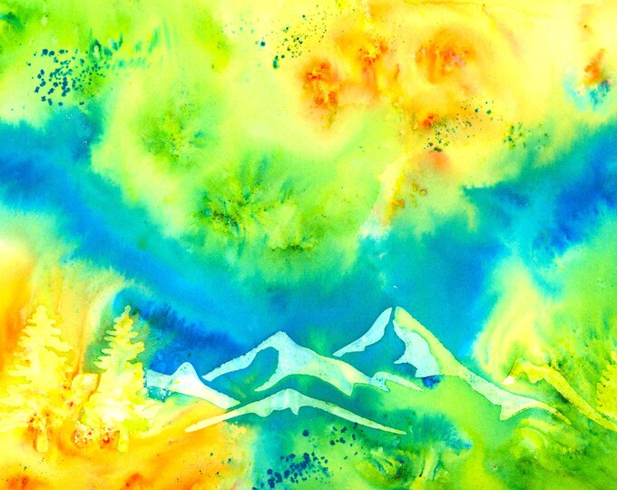 Mountains Watercolor Mixed Media Original Painting Giftable