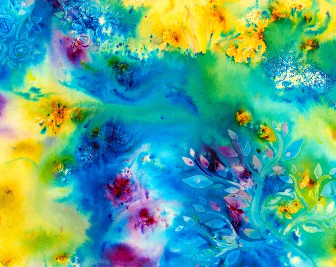 Flowers and Trees Original Watercolor/Mixed Media Painting