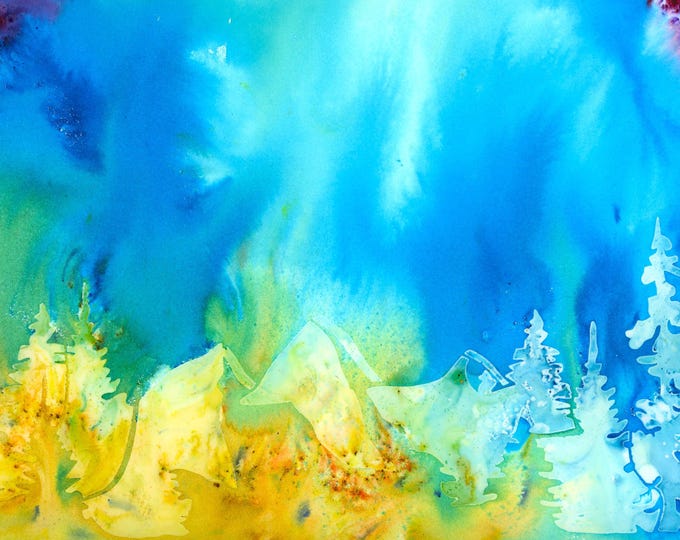 Mountain View Watercolor Mixed Media Original Painting Giftable
