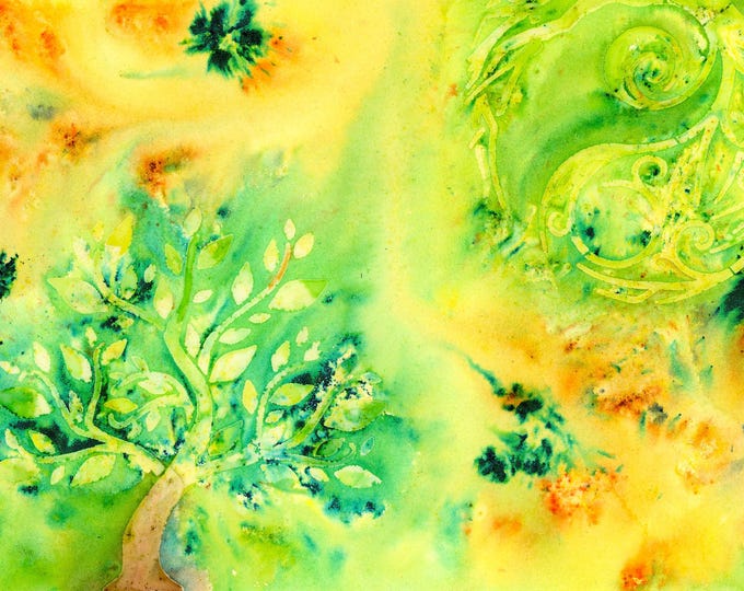 Tree of Life Watercolor Mixed Media Vibrant Original Painting