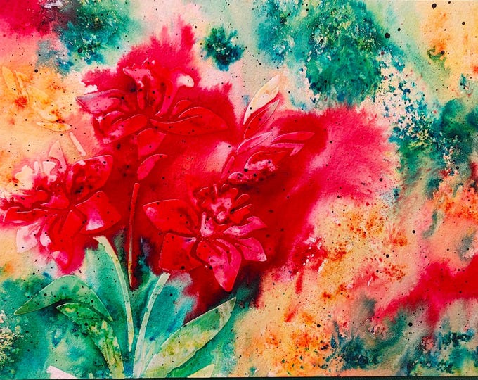 Roses are Red Watercolor Mixed Media Vibrant Original Painting