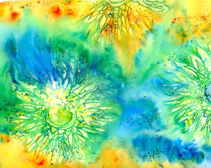 Bright Chrysanthemum Watercolor Mixed Media Original Painting
