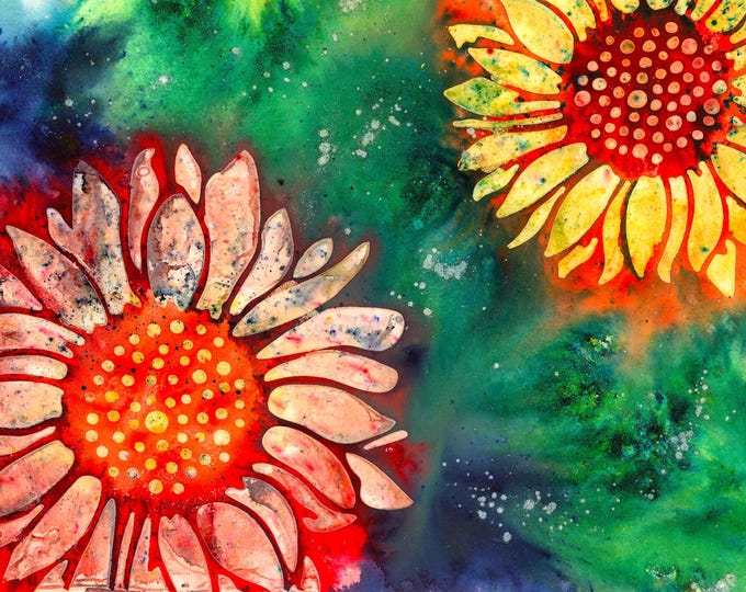 Blank Note Card Sunflower pack of 3 from Original Watercolor Mixed Media Paintings