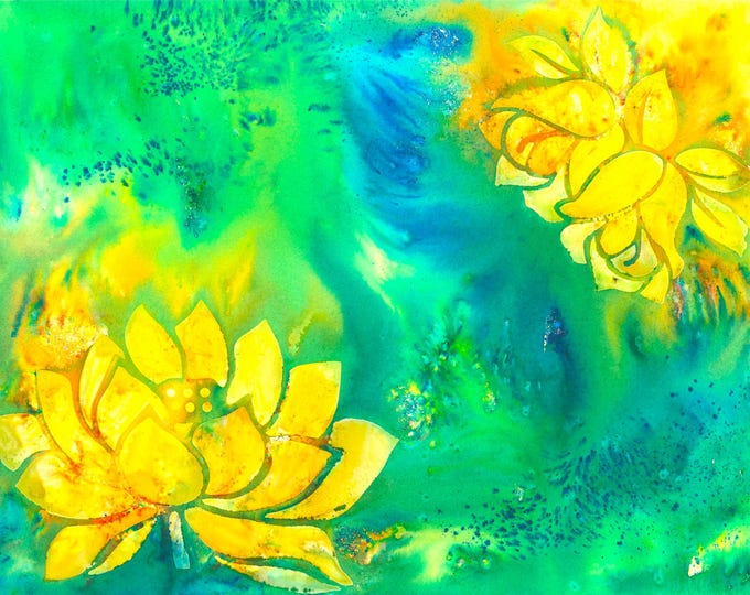 Lotus Watercolor/Mixed Media Original Painting
