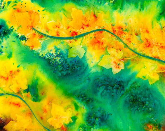 Sunflower Vines Watercolor Mixed Media Vibrant Original Painting
