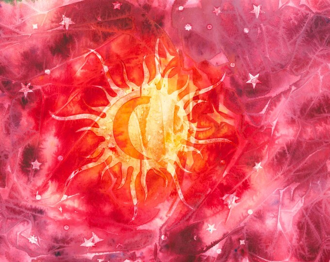 Sun Watercolor Mixed Media Original Painting